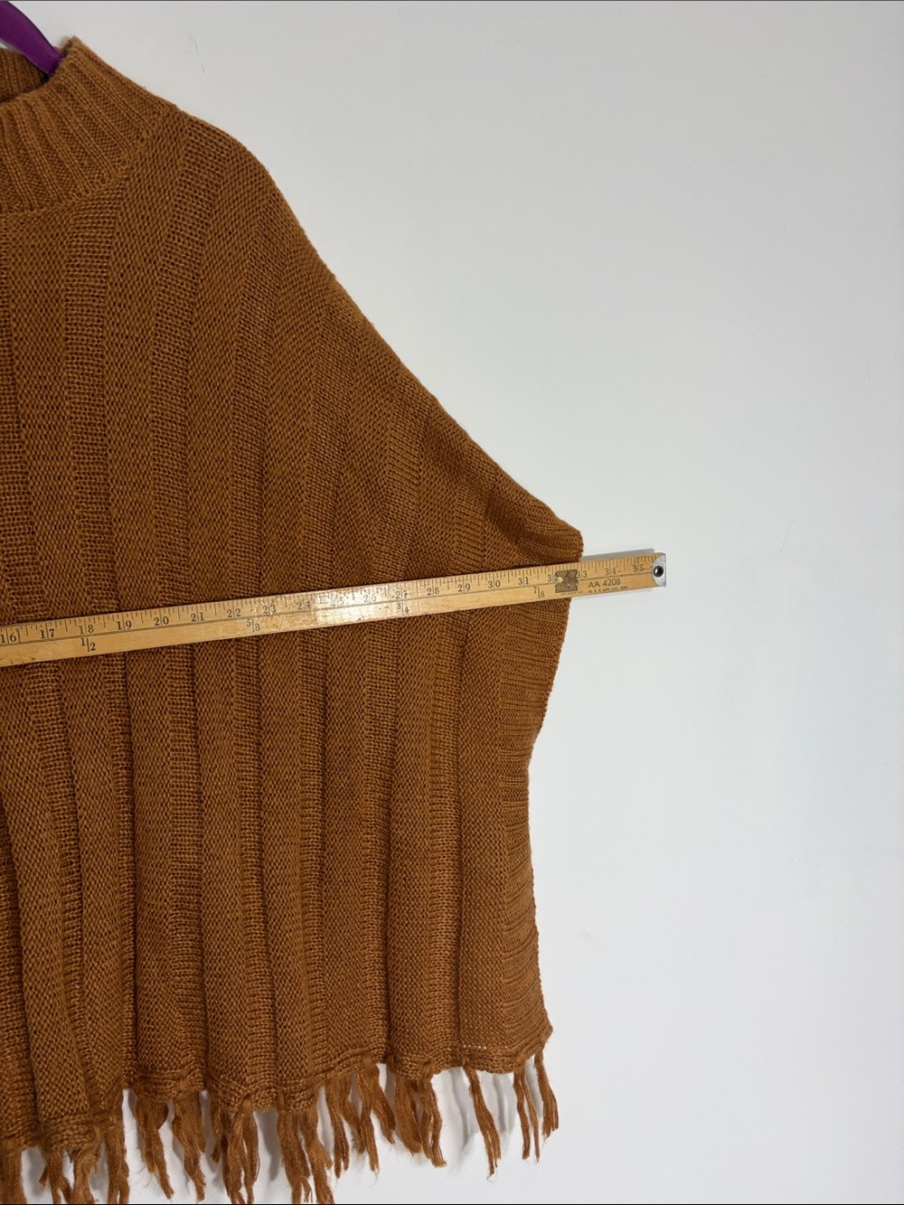 Ultra Flirt Rust Fringe Knit Poncho Sweater - Picture 8 of 9